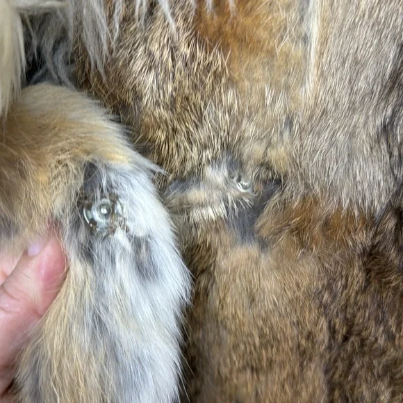Vintage Genuine rabbit fur coat big collar chunky wool trim belt S *see note! - Picture 12 of 14
